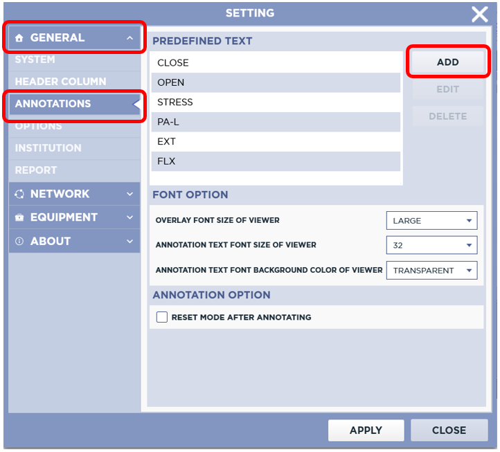 Predefined Text Settings